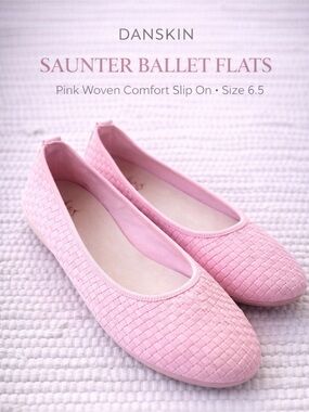 Danskin Saunter Ballet Flats Pink Woven Comfort Slip On Size 6.5